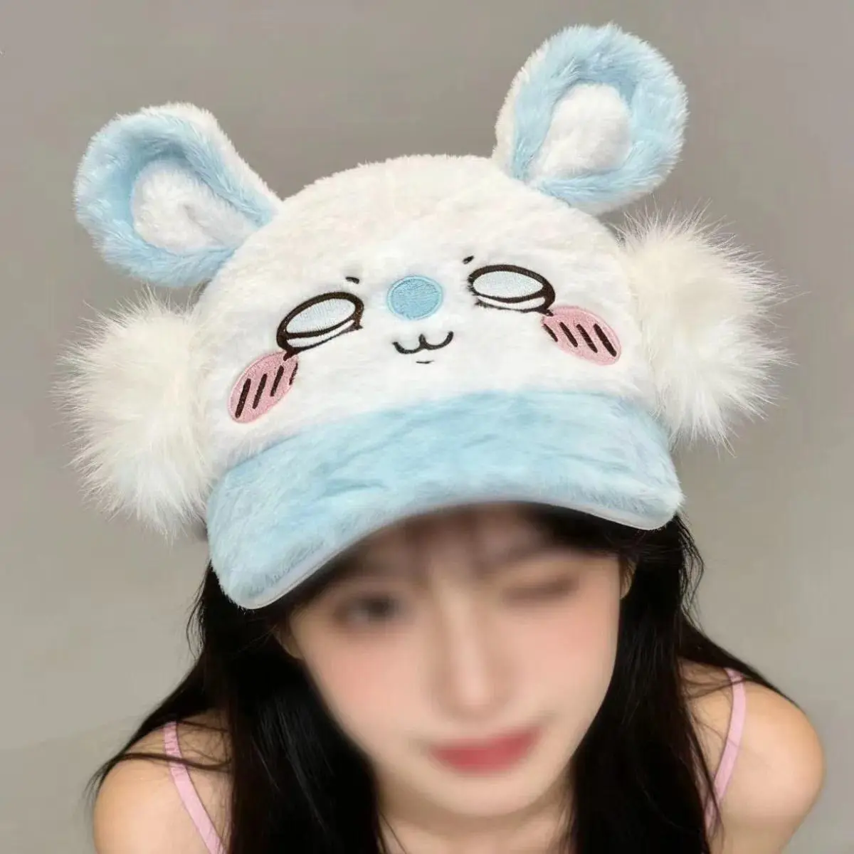 Anime Chiikawa Momonga Cute Cartoon Graphic Plush Baseball Cap - Female Winter Kawaii Gag Gift, Specialty DIY Supply for Toys & Hobbies