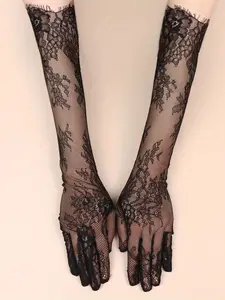 Elegant Lace Long Wedding Dress Gloves, Bridal Photography Accessories, Party Gown Decoration, Stylish Evening Wear, Floral Pattern, Floral Design