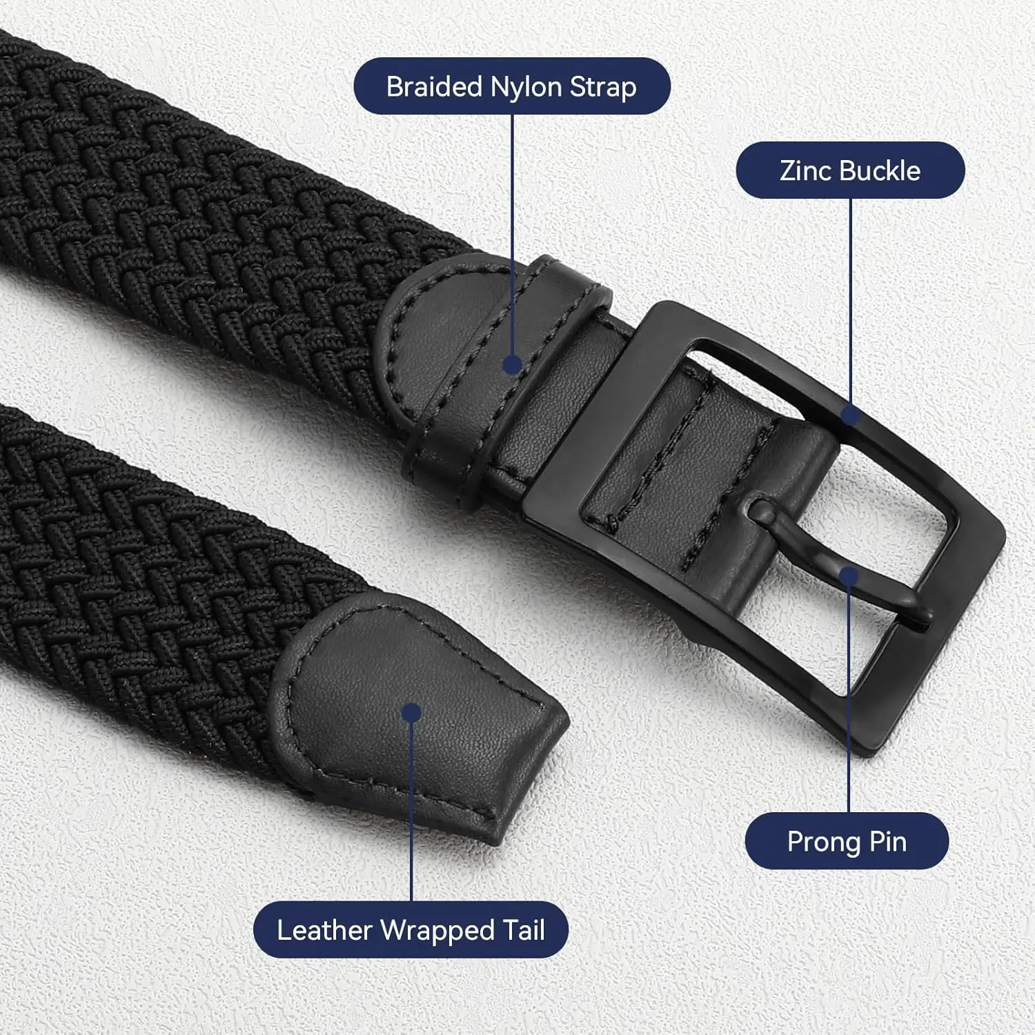 Mens Stretch Braided Belt, Elastic Golf Belt for Men 1 3/8 