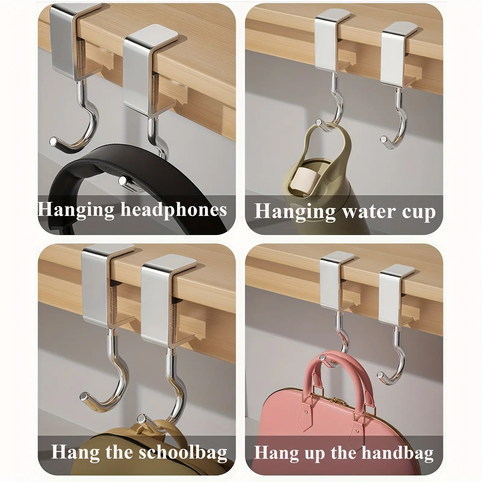 Adjustable Hook Set, Nail-Free Clip-On Table Edge Hooks, Office Partition Card Seat Book Bag Organizer, High-Quality Portable Desk Hanger, Versatile Organizer