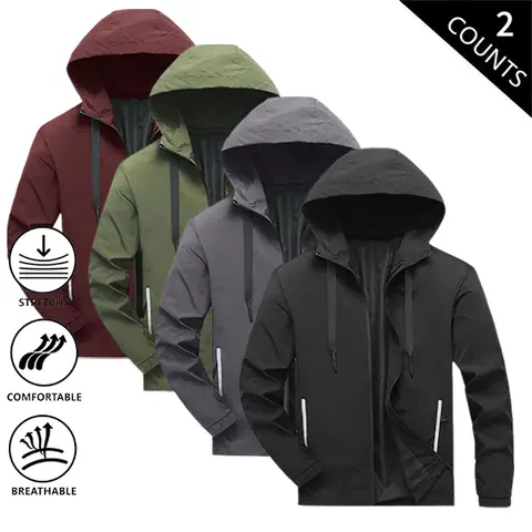 Men's Hooded Active Jacket - Male Clothing, Comfortable Leisure Spring & Autumn Layer-Ready Thin Loose-Fit Casual Outerwear for Active Men, Everyday Tops