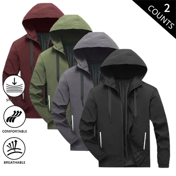 Men's Hooded Active Jacket - Male Clothing, Comfortable Leisure Spring & Autumn Layer-Ready Thin Loose-Fit Casual Outerwear for Active Men, Everyday Tops