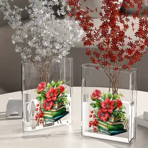 1pc Clear Acrylic Bookend Vase - Modern Minimalist Floral Display Rectangular Shelf Organizer for Home & Office Decor Perfect for Book Lovers & Interior Design Enthusiasts No Electricity Needed Book Decor