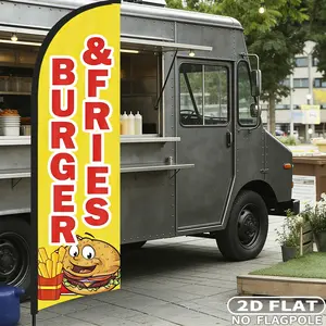 2D FLAT 1pc BURGER & FRIES Flag Commercial and Shop Signs, 2 Colors to Choose Durable Polyester Advertising Sign for Food Trucks and Restaurants, Burger Knife Flag, Suitable for Many Business Scenes