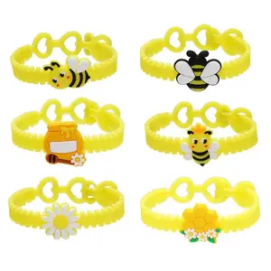 Bee Silicone Bracelets Set, Honey Theme Reward Gifts for Kindergarten, Birthday Party Souvenirs, Random Styles