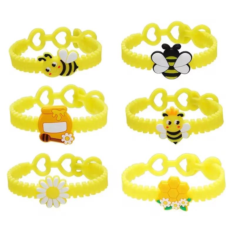 Bee Silicone Bracelets Set, Honey Theme Reward Gifts for Kindergarten, Birthday Party Souvenirs, Random Styles