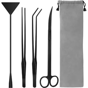 Aquarium Aquascape Tools Kit, 4 in 1 Anti-Rust Aquatic Plant Aquascaping Tool Stainless Steel Black Tweezers Scissors Spatula for Aquarium Tank Clean Fish Tank Aquascape Tools Sets (Black)