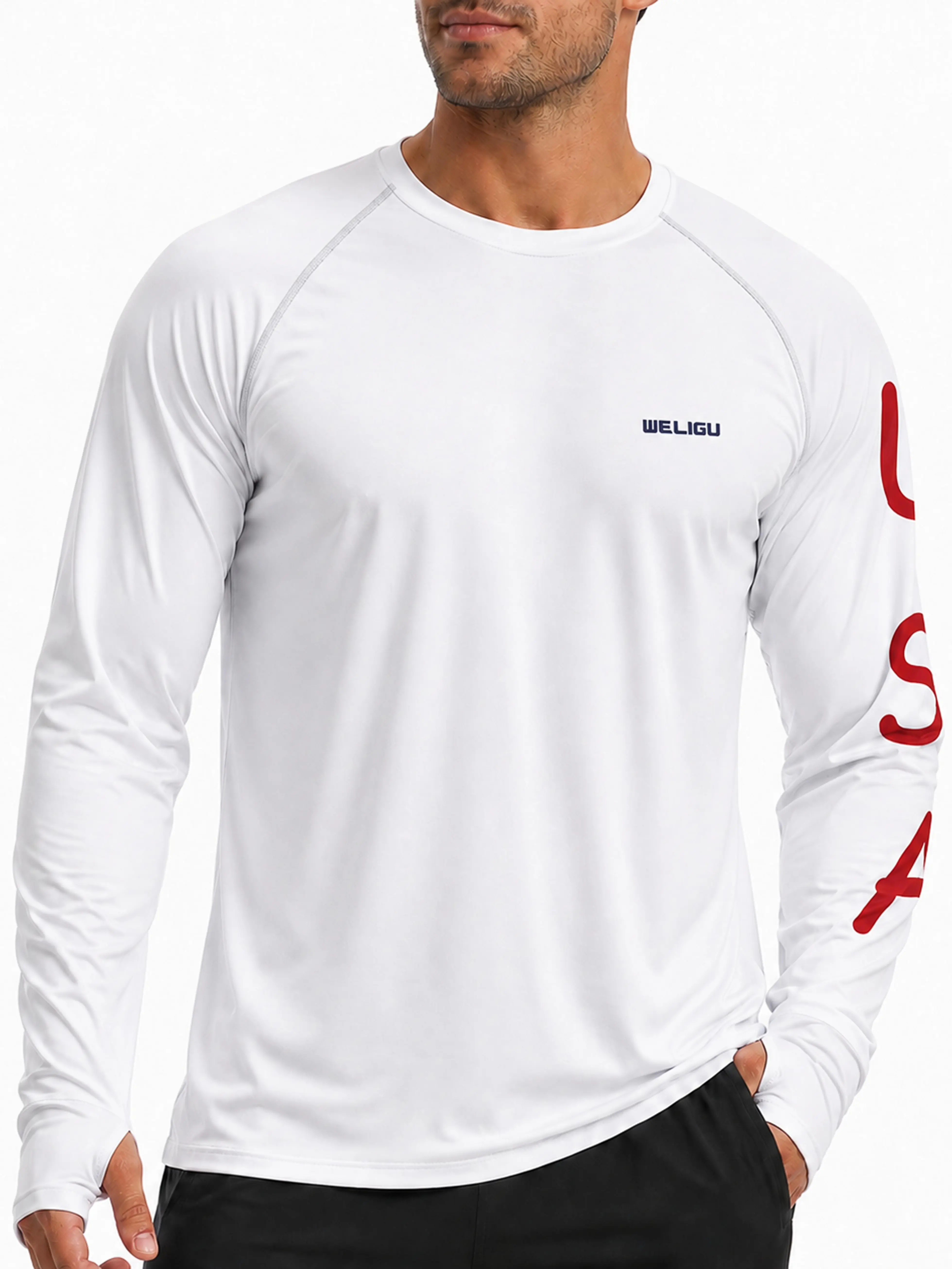 WELIGU Men's UPF 50+ Long Sleeve Sun Protection Shirt - Lightweight Quick-Dry, Quick-Dry Keeps You Fresh, Sun-Proof Men's Sports Sweatshirt for Fishing, Beach, Gardening, Beach-to-Hike Ready