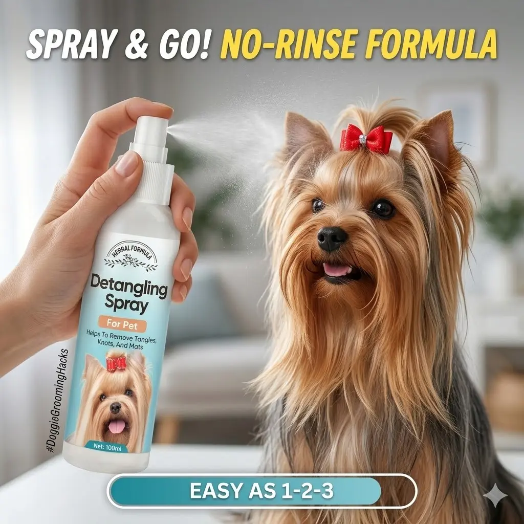 Pet Detangling Hair Spray for Dogs & Cats - Natural Coconut Oil & Aloe Extract Formula, Silky Coat Enhancer, Curly Hair Knots & Mats Remover, 100ml / 3.4 fl oz