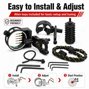 Archery Compound Bow Accessories Kit, 5-Pin Bow Sight, Brush Arrow Rest, Stabilizer Dampener, Peep Sight, Bow Wrist Sling & Allen Keys