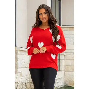 Ready to Ship | The Stephanie - Acrylic V Neck Heart Sweater