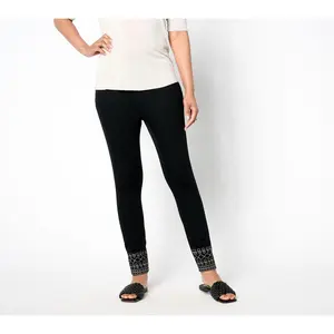 Denim & Co. Regular Black Easy Stretch Embellished Hem Slim Ankle Jean