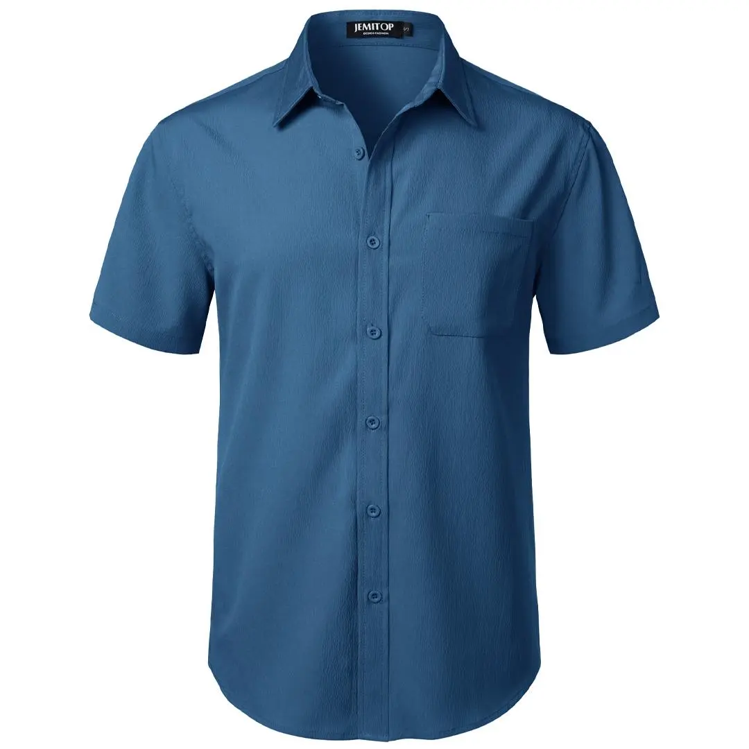 JEMITOP Men's Stretch Textured Button-Down Shirt - Casual Short Sleeve, Breathable Wrinkle-Free Fabric for Summer Work, Wedding, Yoga,back to school,back to school shopping