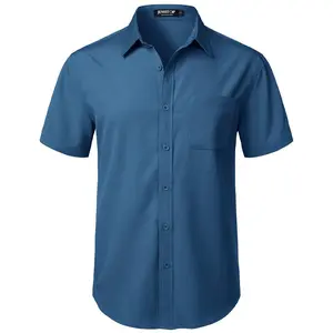JEMITOP Men's Textured Short Sleeve Shirt, Casual Stretch Button Down for Summer Vacation, Lightweight and Wrinkle-Free, Menswear