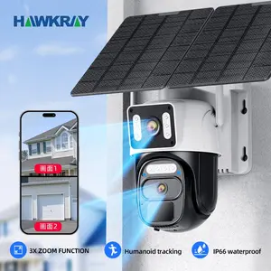 4G Solar-Powered Security Camera: Hawkray 2K Dual Lens 360° PTZ System with Battery Backup, Color Night Vision & PIR Alarm – Wireless No WiFi