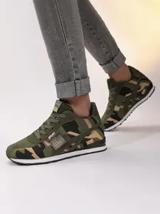 Women's Camo Flyknit Sports Shoes, Breathable Mesh Outdoor Running Sneakers, Anti-Slip Wear-Resistant Shock Absorption Sole