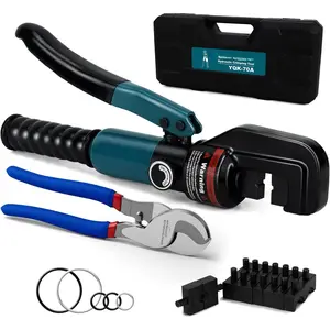 Hydraulic Crimping Tool and Cable Cutter, 12 AWG to 00 (2/0), 10 Tons Electrical Terminal Cable Wire Tool Kit with 9 Die Sets