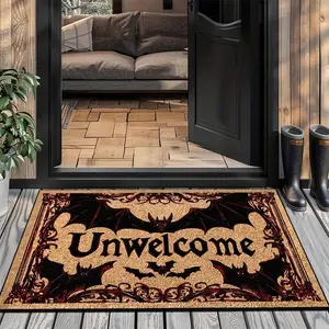 Halloween Theme Bat Print Entryway Mat, Unique Creative Holiday Decor, Non-Slip Washable Rug for Living Room Bedroom Kitchen Outdoor Garden Decoration