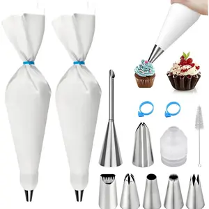 Reusable Piping Bags and Piping Tips Set - 16inch Pastry Bags for Cake Decorating, Cupcakes, Cookies |     Durable cotton outer layer suitable for home bakers and chefs, easy to clean, eco-friendly baking set