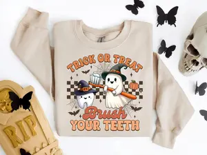 Halloween Dentist Sweatshirt Trick Or Treat Brush Your Teeth Shirt, Spooky Dental Assistance Gift, Dental Hygienist, Pediatric Dentist Shirt