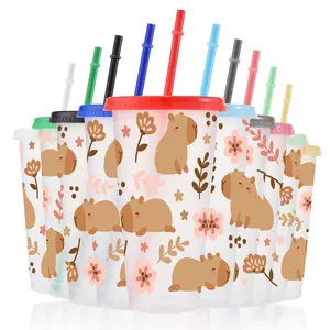Cute Capybara Pattern Tumbler Cup, 10pcs/set Plastic Tumbler with Lid & Straw, Funny Capybara Tumbler, Funny Dad Tumbler Gift for Lover, Birthday Gifts for Women, Mothers, Teachers, Girlfriends, Bottle