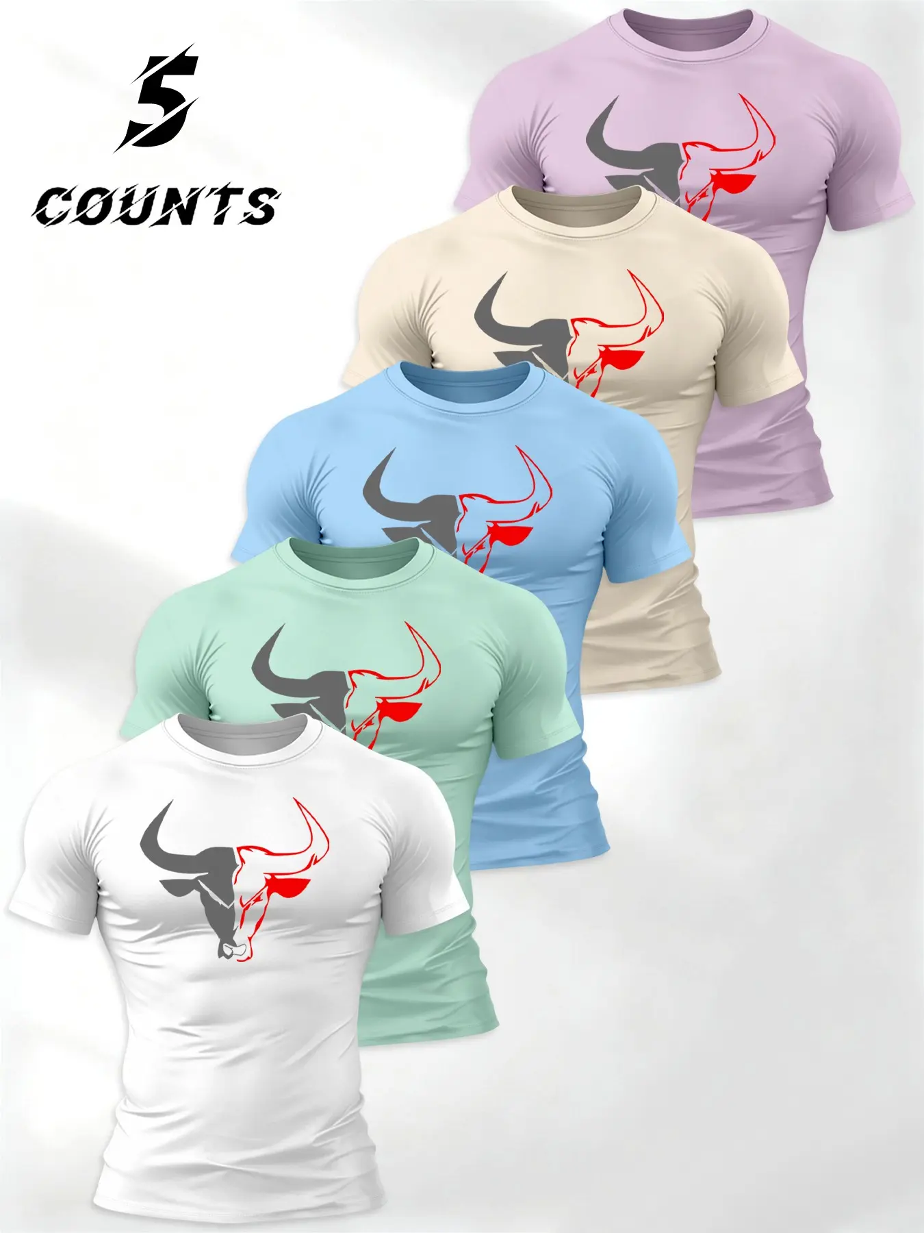 Men's Lightweight Breathable Round Neck Shirt Set, Block Bull Print Short Sleeve T-Shirt, Perfect for Running & Daily Wear, Workout Summer Clothes, Lightweight Summer Activewear, Lightweight Sportswear