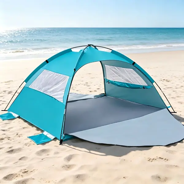 Beach Tent Sun Shelter Large Space for 4-6 People, Quick Easy Setup Portable Beach Shade Cabana, 2 Ventilated Mesh Windows Lightweight Outdoor Sun Canopy with Carry Bag for Beach Sand Outdoor Camping