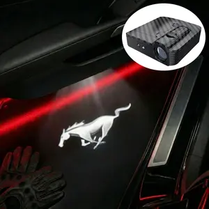 2 Pcs Carbon Fiber Welcome Lights Set for Ford Mustang, Car Door Projection Lamp, Laser Light, Custom Decorative Floor Lamp, Car Light Embellishments (batteries Not Included)