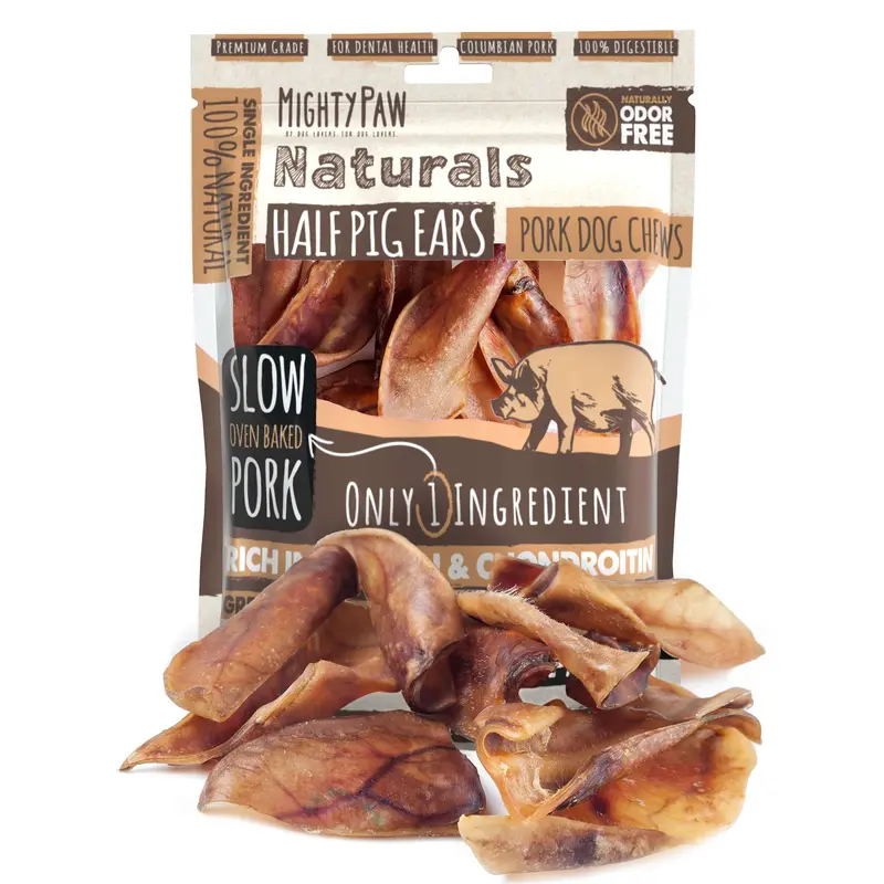 Mighty Paw Naturals Pig Ear Chews for Dogs - All-Natural Dog Treats for Dental and Joint Health