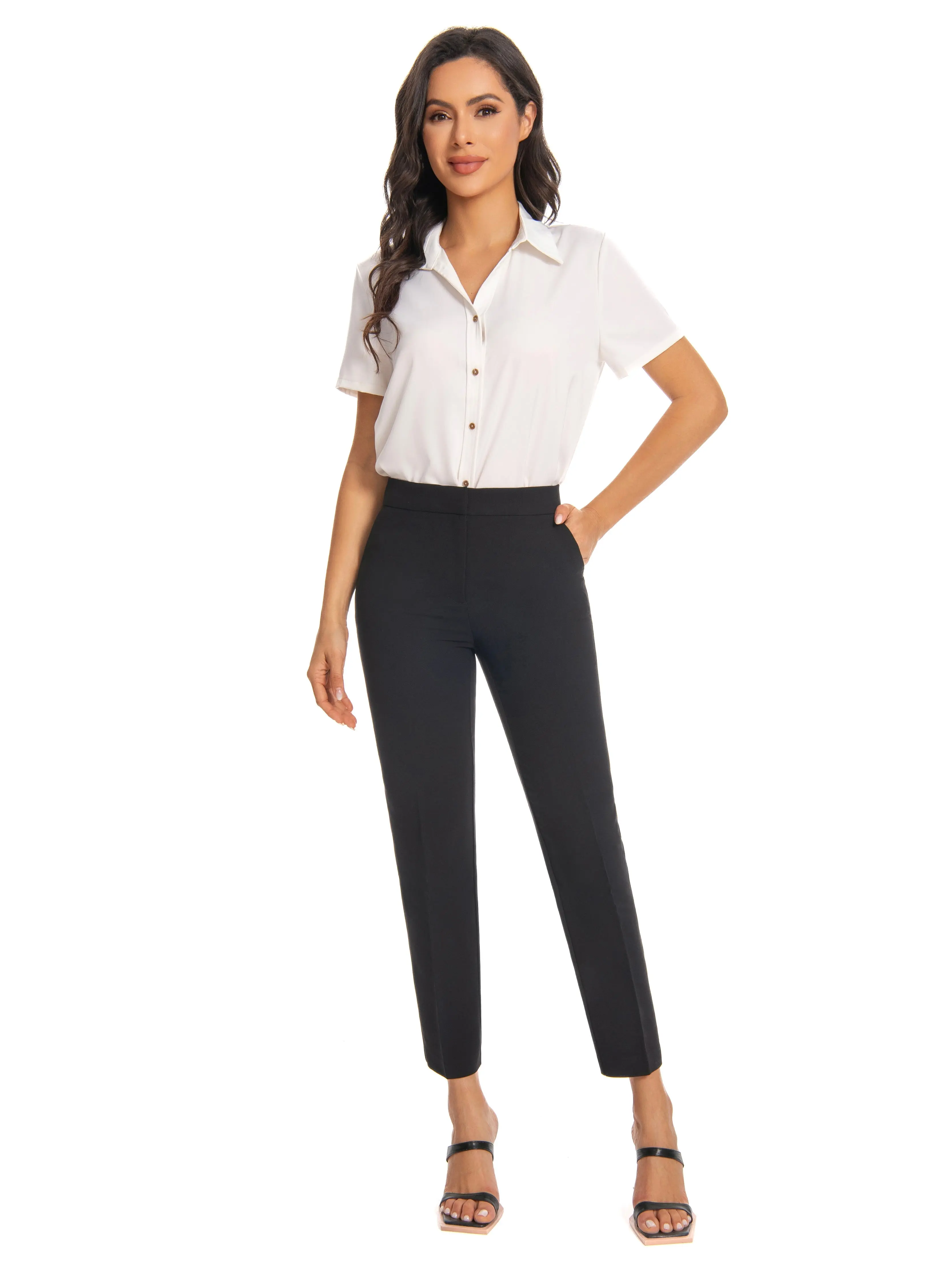 Mid-Waisted Slim Fit Ankle-Length Stretch Trousers Vibrant Red Office & Evening Pants with Pockets High-Stretch Fabric Fitted Minimalist Style for Business & Formal Wear