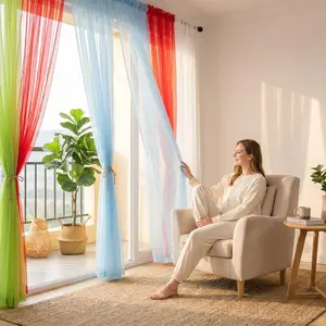 4-Panel Large Size Sheer Curtains, 52x95 in Premium Glowing Voile Rod Pocket Drapery, Soft Transparent Woven Material, Light Filtering, Easy Installation, for Living Room & Bedroom, FT2529, Sheer Effect