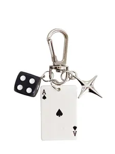 Creative Colorful Resin Polygon Dice Keychain, Poker Card Keychain, Backpack Accessory, Unique Hanging Ornament, Fun Gift Idea