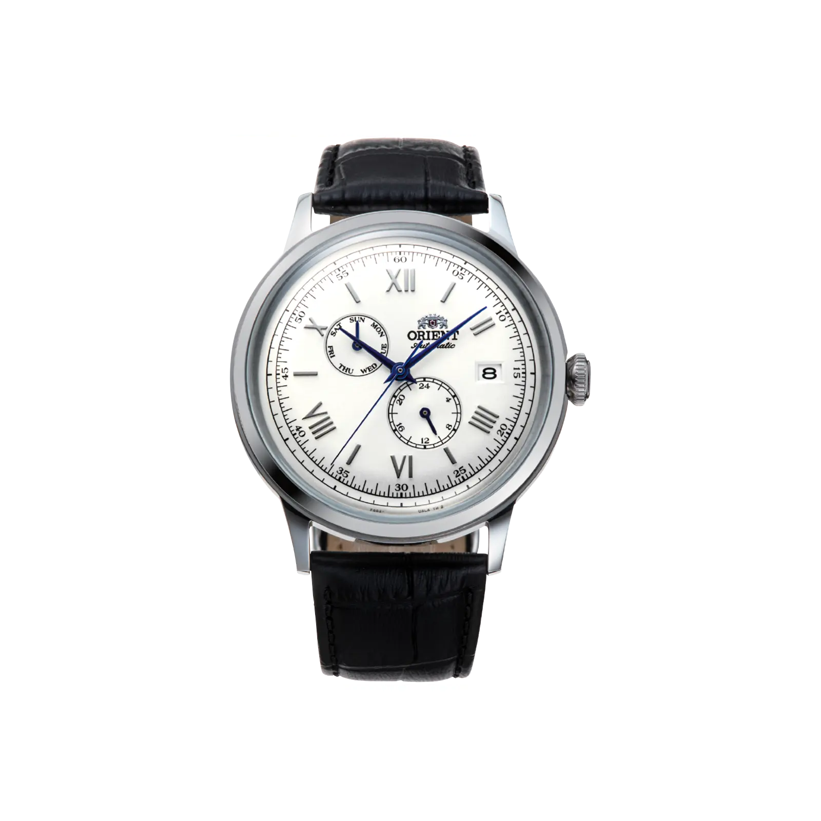 Orient Bambino Version 8 Business Fashion Watch - 40.5mm Stainless Steel Wristwatch, White Dial with Day-Date, Black Leather Band, RA-AK0701S30B, Unisex Analog Automatic Watch, Analog Watch