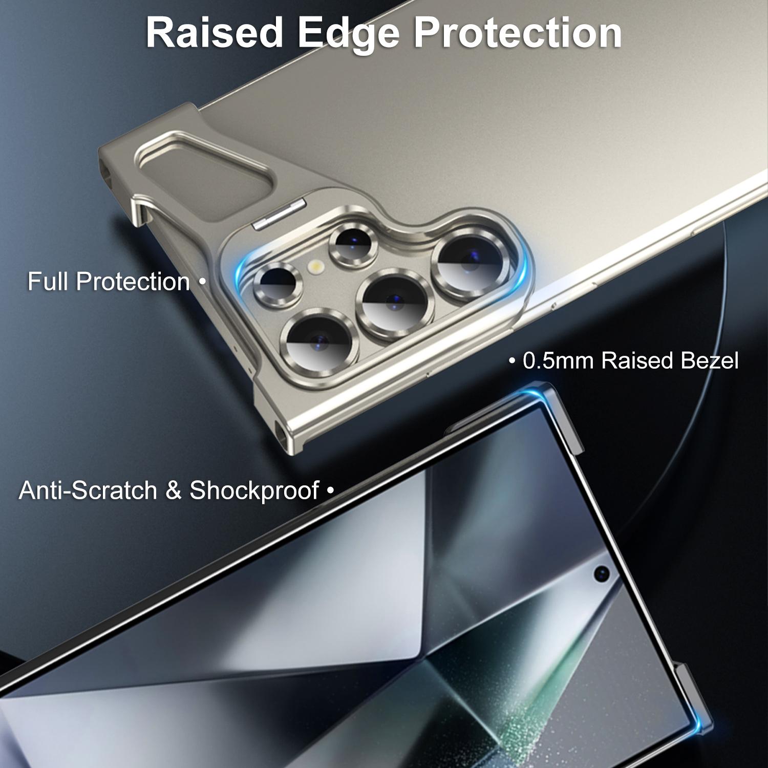 Compatible For Samsung Galaxy S25 S24 S23 S22 ULTRA Borderless Lens Stand Case, Aluminum Metal Frameless Design, with Camera Lens Protector, Slim Thin & Lightweight, Shockproof Bumper Case for Women Men