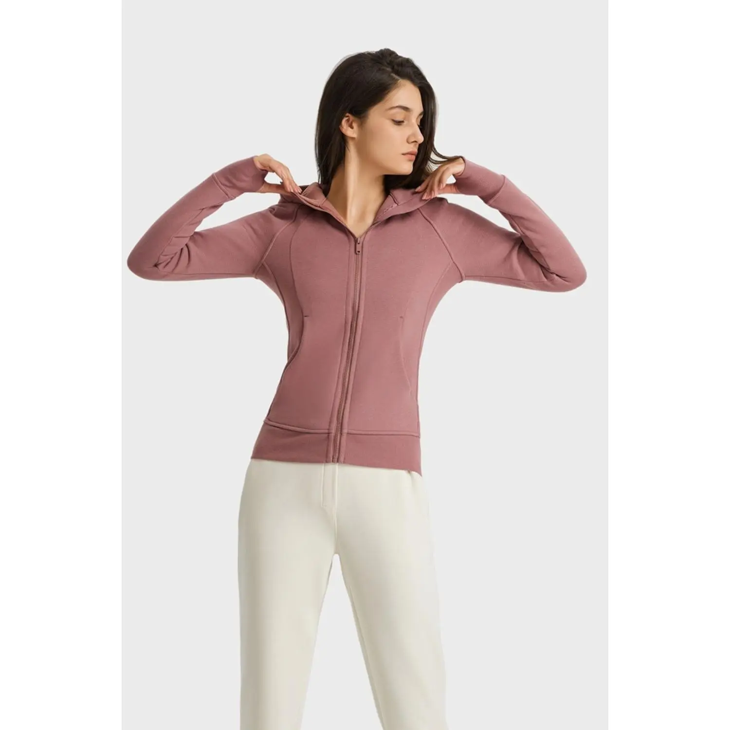 Zip Up Seam Detail Hooded Sports Jacket