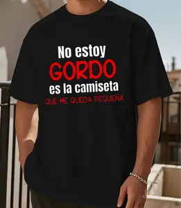 Men's No Ey Stay Gordo Spanish Quote T-Shirt Casual Crew Neck Short Sleeve Summer Top with Geometric Print Machine Washable