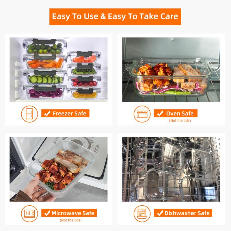 10 Packs Glass Food Storage Containers with Lids, Glass Meal Prep Containers, Airtight Glass Lunch Containers - Freezer,Oven,Microwave Safe.