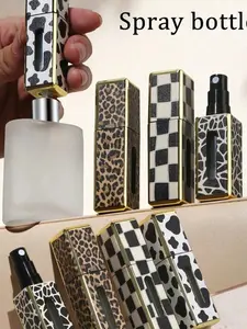 Portable Refillable Perfume Spray Bottle, Leopard Print Square Travel Atomizer, Reusable Mini Floral Pattern, Ideal for Vacation Gifts