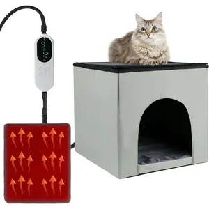 Heated  House for Indoor/Outdoor, Foldable Heated  Bed with Heating Pad, Adjustable Temp&Timing,  Cube Warming Cats Cave Bed for Indoor Kitty Puppy Small Pet Hideaway in Winter