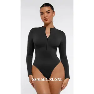 LONG SLEEVE ZIPPER THONG BODYSUIT