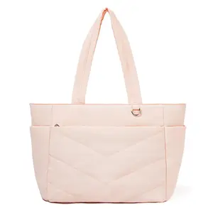 Quilted Down Bags  Puffy Laptop Tote Bag with 20L Large Capacity, Quilted Shoulder Bag with Multi-Pockets, Lightweight Padded Bubble Work Bag for Women, Fits Up to 15.6 Inch Laptop