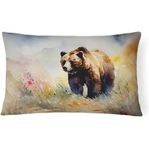 Grizzly Bear Throw Pillow, 3x16x12 in, Polyester Woven Fabric, Handmade Craft, Wildlife-Themed for Outdoor/Indoor Use