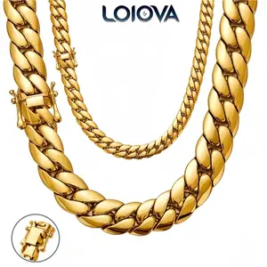 Stainless Steel Cuban Link Necklace — Gold-Plated Miami Chain with Dragon-Head Clasp. Width: 8–10mm; Lengths: 16/18/20/22/24 inches. Unisex design; highly corrosion-resistant and hypoallergenic.,summervibes