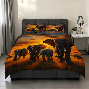 2/3Pcs Sunset Elephant Pattern Decorative Duvet Cover Set(1*Duvet Cover+1/2*Pillowcase,No Filling),High-Definition Digital Printing, 100% Polyester Fiber,Perfect Gift For Family And Friends On Festivals,Suitable For All Year Round!