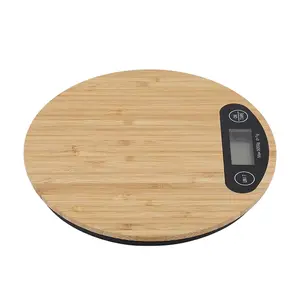 Digital Food Scale,Round Bamboo Electric Kitchen Weighing Scale 5kg 1g Kitchen Scale for Cooking Baking Electronic Scale with LCD Display for Cooking Food