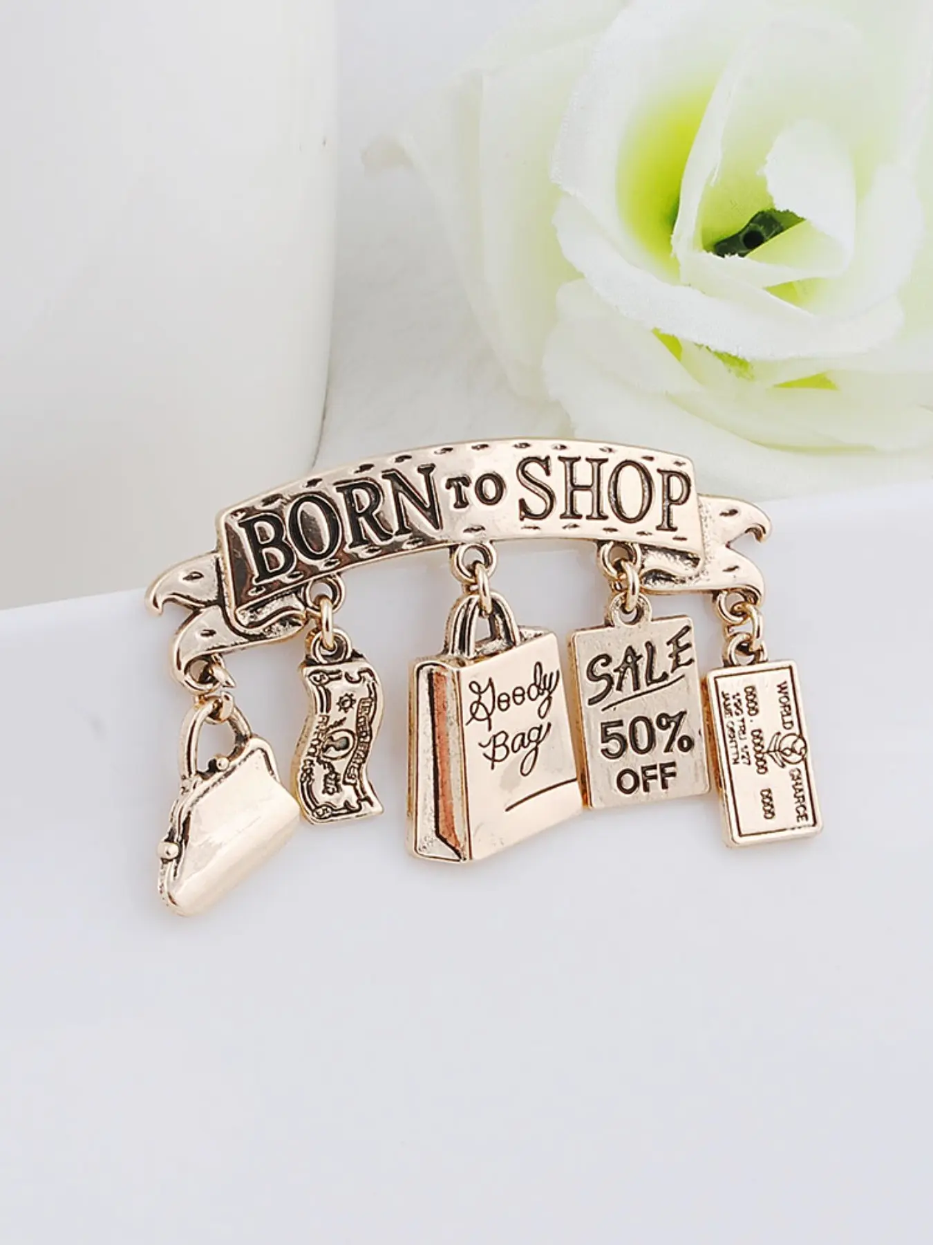 Women's Cute Money Bag Letter Tag Metal Brooch Lapel Pin Clip, 1pc Born to Shop Design, Ideal Accessory for Women, Fashionable Jewelry Addition, Alloy Brooch Pin