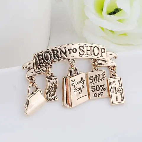Women's Cute Money Bag Letter Tag Metal Brooch Lapel Pin Clip, 1pc Born to Shop Design, Ideal Accessory for Women, Fashionable Jewelry Addition, Alloy Brooch Pin
