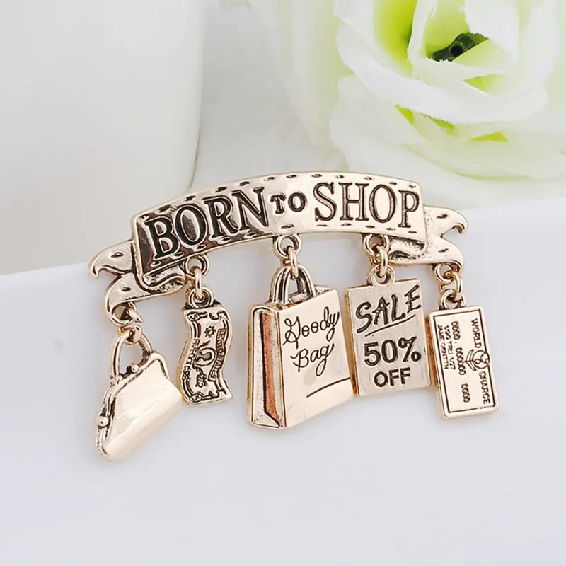 Women's Cute Money Bag Letter Tag Metal Brooch Lapel Pin Clip, 1pc Born to Shop Design, Ideal Accessory for Women, Fashionable Jewelry Addition, Alloy Brooch Pin