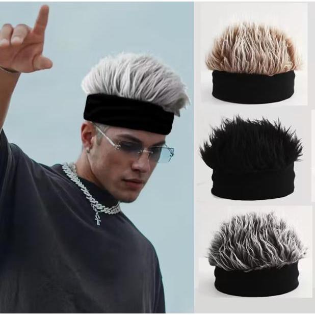 Men's wig knitted hat, fashionable hip-hop brimless hat, trendy knitted hat, men's party cosplay accessories Men's wig knitted hat, fashionable hip-hop brimless hat, trendy knitted hat, men's party cosplay accessories