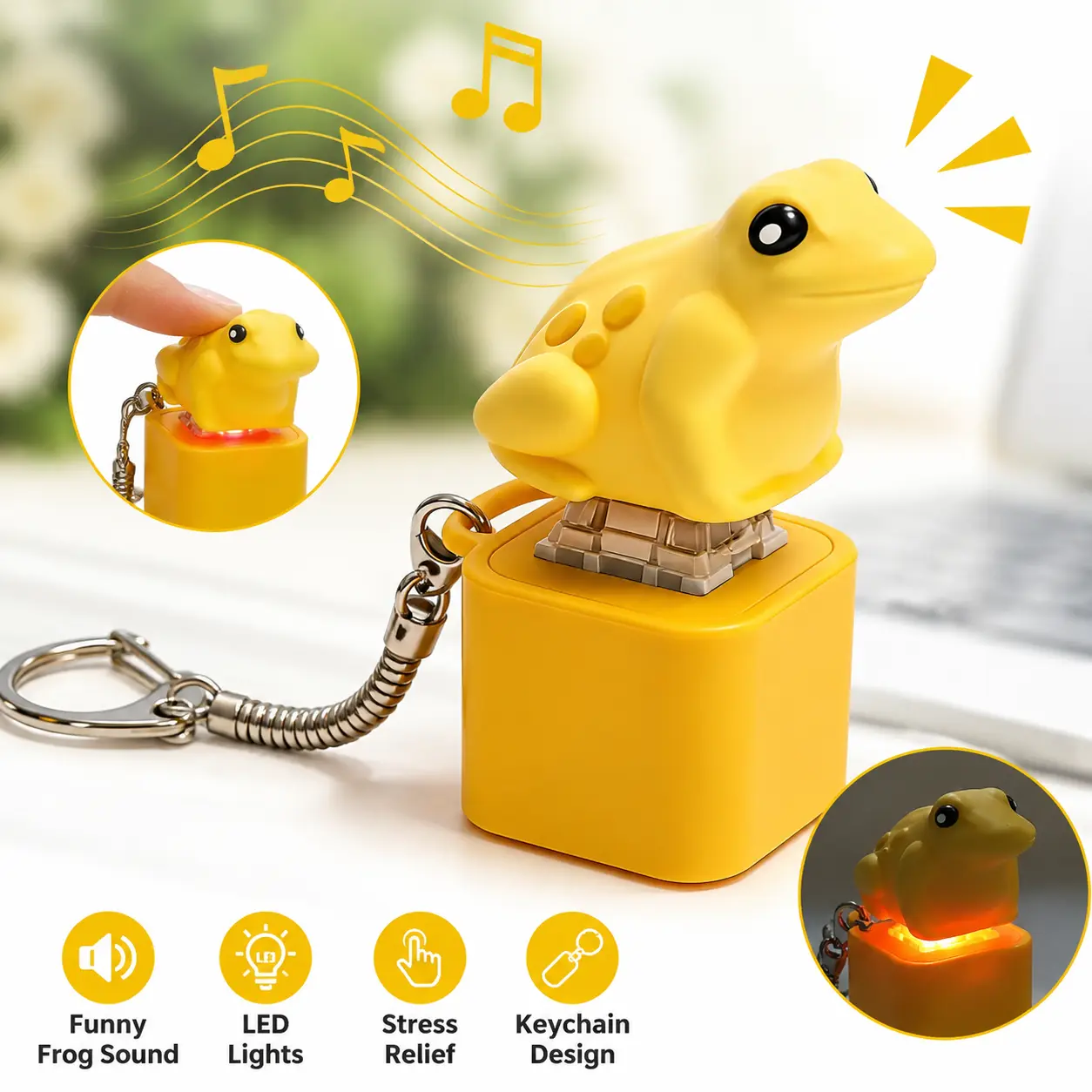 LED Light Frog Pattern Keychain Fidget Toy - Animal Sound, Croaking Effect, Keyboard Clicker, Stress Relief for ADHD & Sensory Play, Gift for Kids